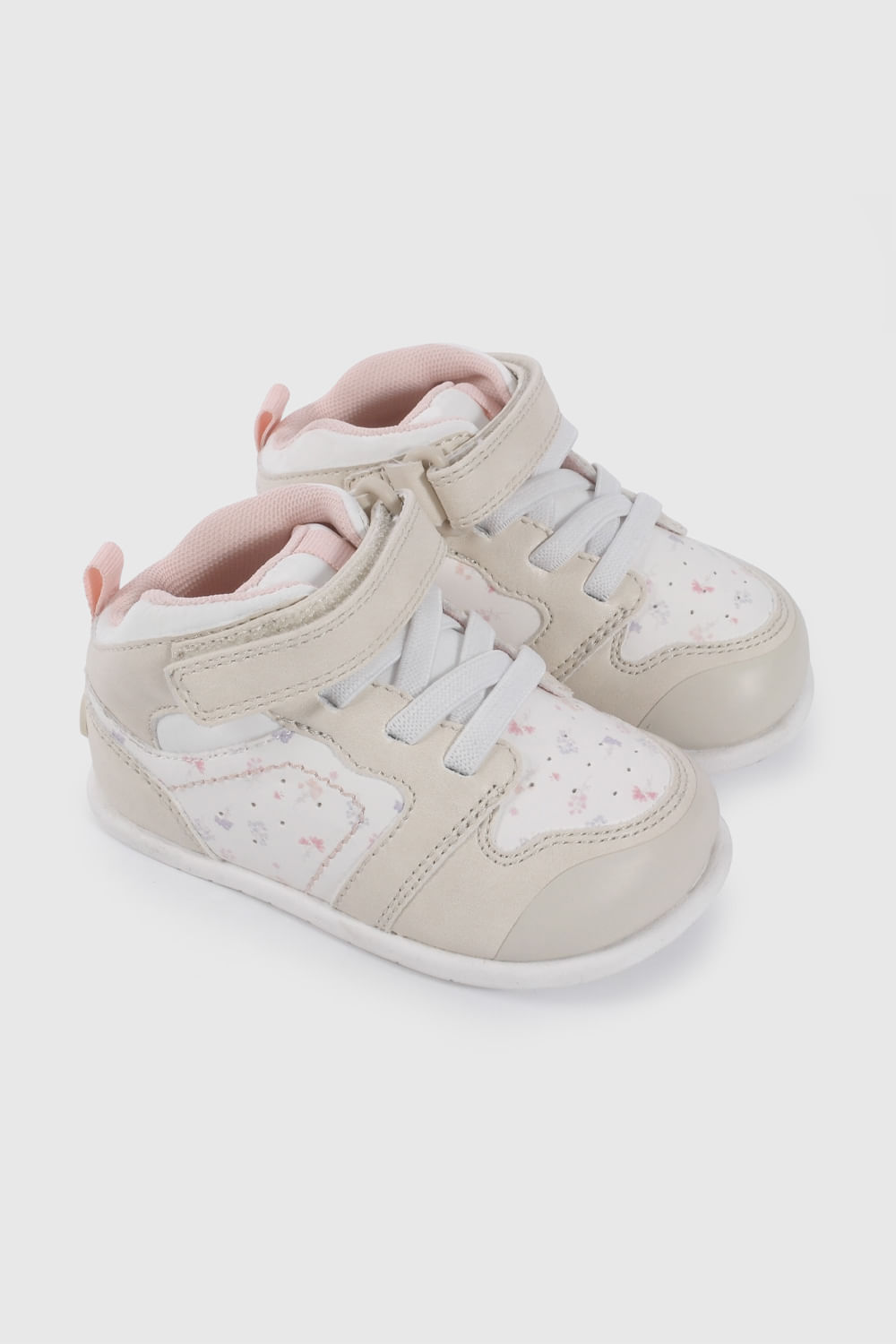 Zapatilla Urbana Beige Con Flores Caña Media talla 18 a 21