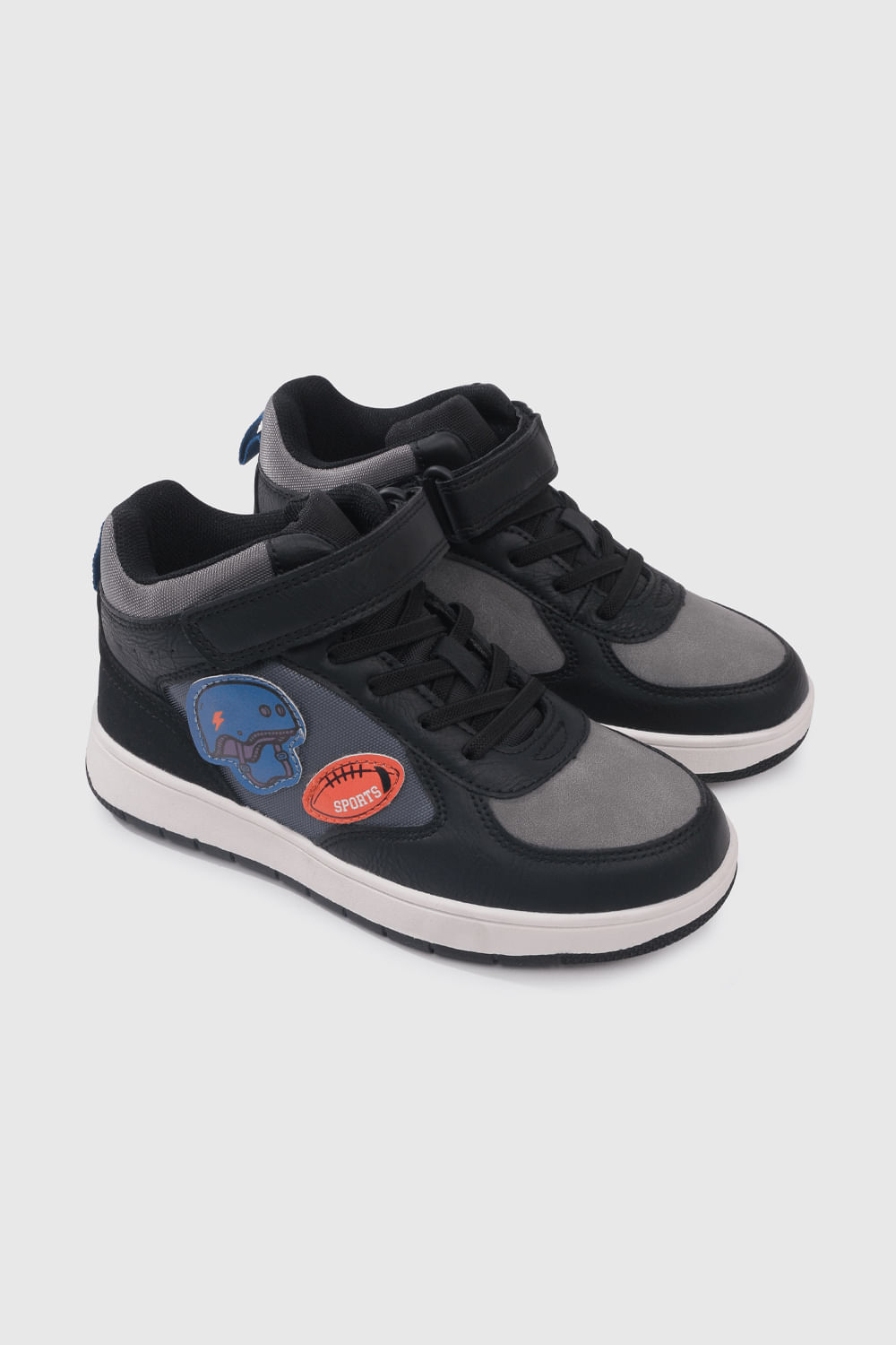 Zapatilla Negra de Niño caña alta lifestyle con velcro
