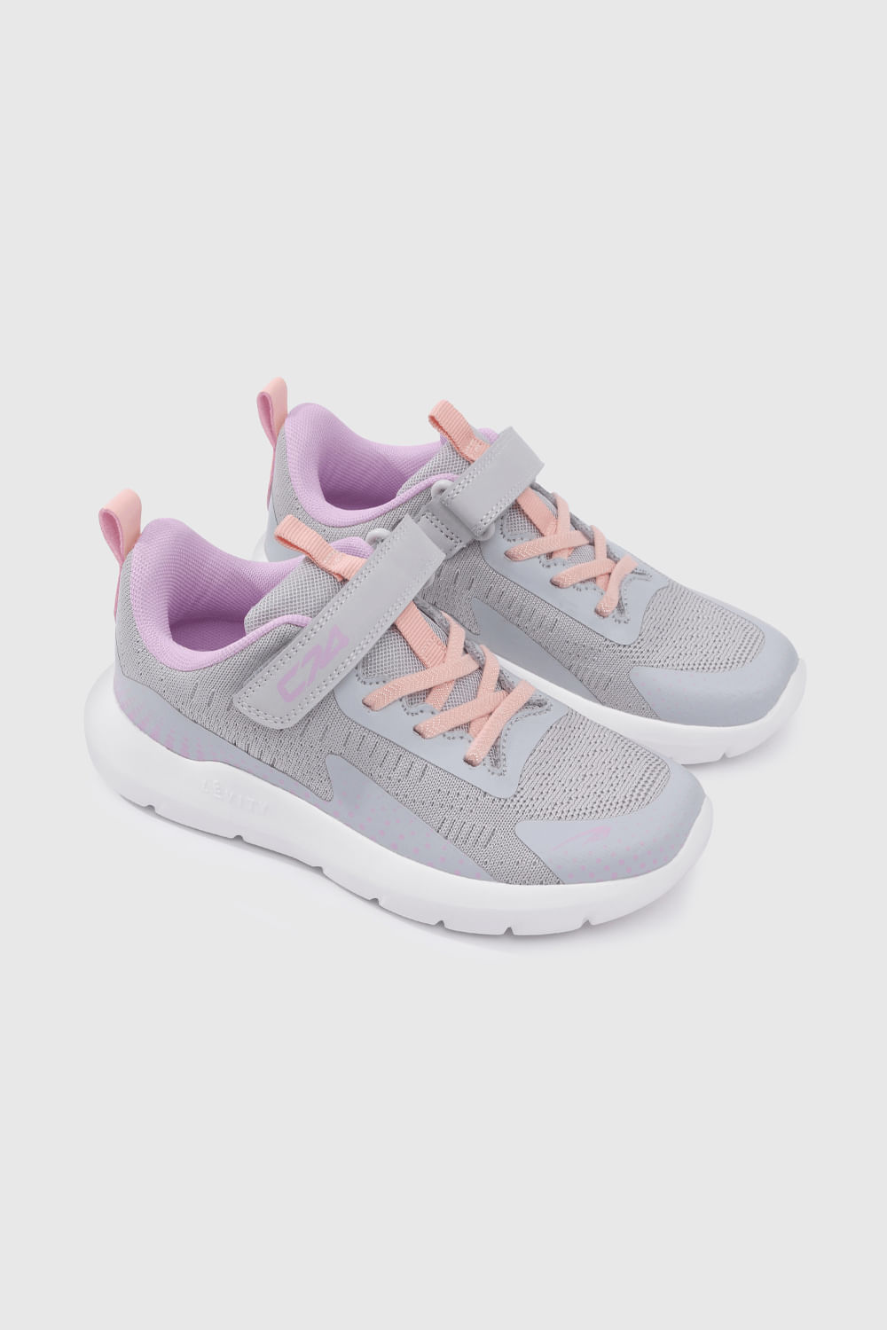 Zapatilla Deportiva Gris Running de niña con velcro y cordón
