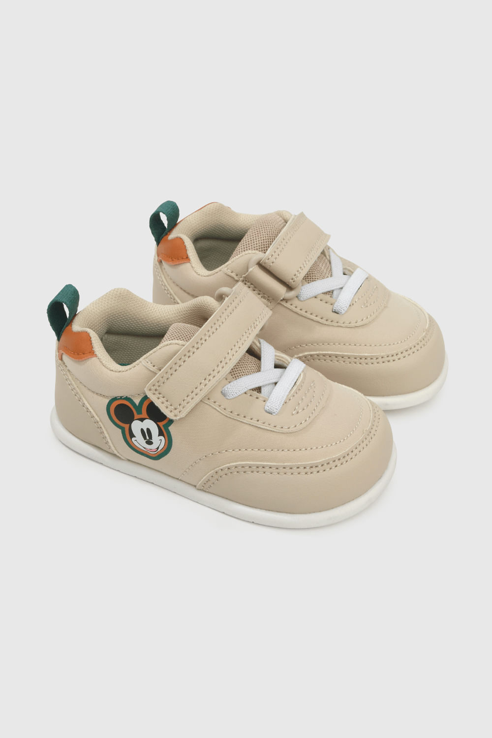 Zapatilla Disney Beige Mickey con Velcro y Suela TR Cero Drop